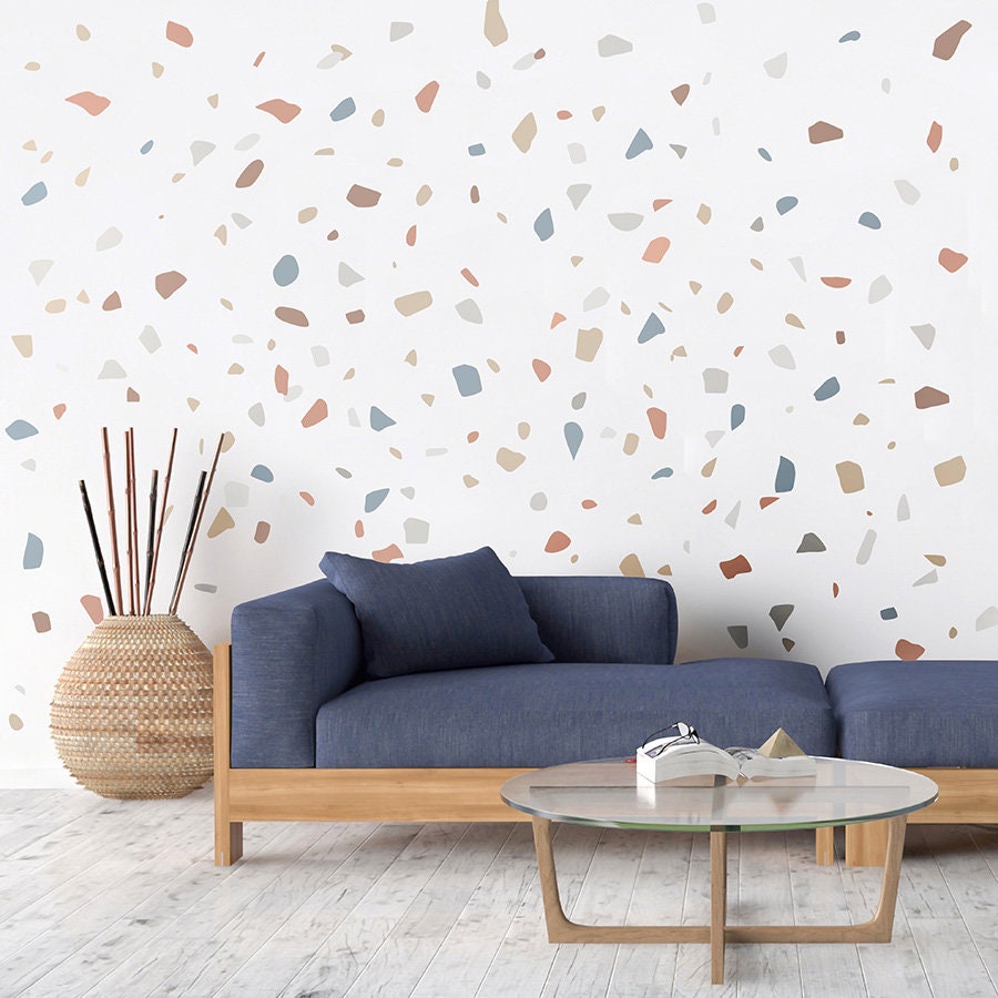 Terrazzo Wall Decal, Terrazzo Wall Sticker, Blue Pastel Terrazzo Wall Sticker, Marble Stones Wall Decal, Abstract Wall Stickers