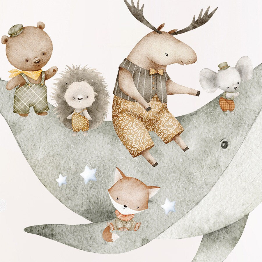 Animals Wall Decal, Moon Stars Wall Decal, Whale Wall decal, Penguins Wall Decal, Forest Animals Nursery Wall Decal, Kids Room Decor