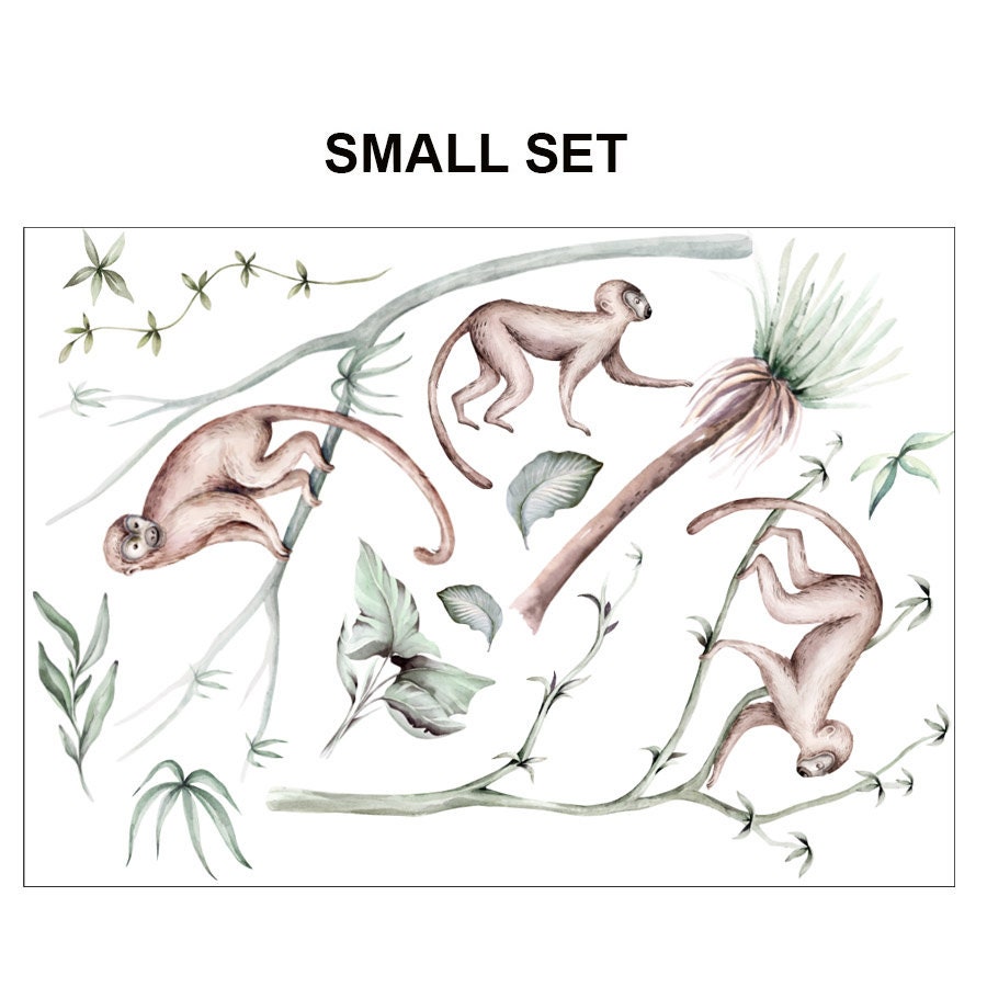 Autocollant mural singes, autocollant mural jungle, autocollant mural safari, autocollant mural pour chambre d'enfant, décoration de chambre d'enfant, autocollant safari tropical