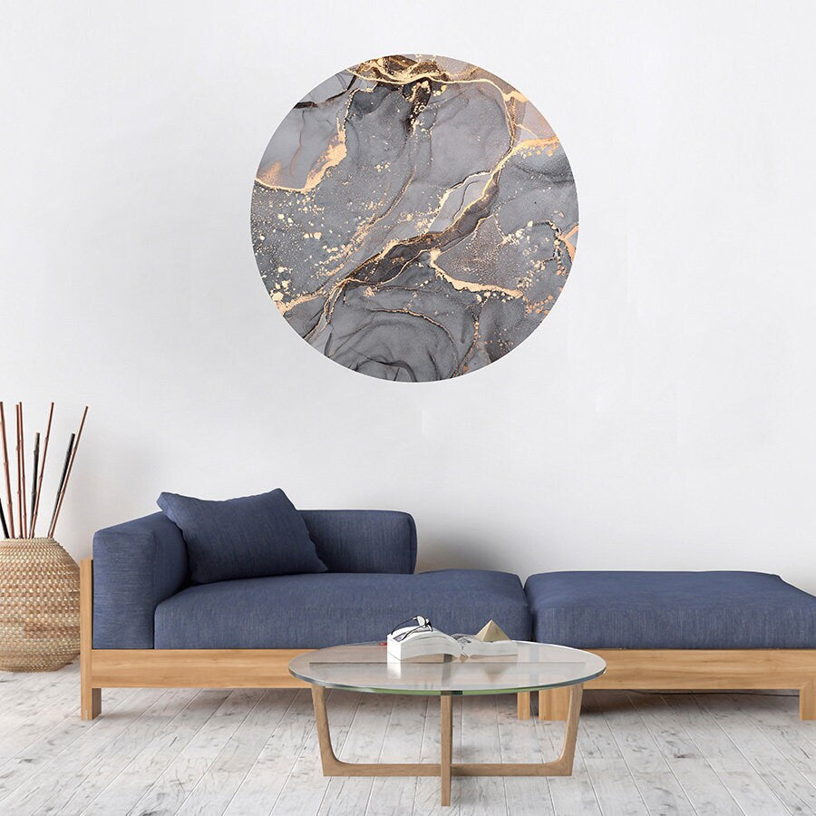 Black Marble Wall Decal, Circle Wall Decal, Circle Wall Sticker, Geometric Wall Art, Big Dot Wall Decal, Home Decor Sticker, Boho Wall Art