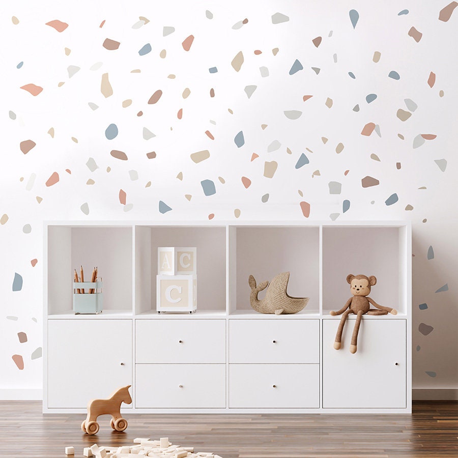 Terrazzo Wall Decal, Terrazzo Wall Sticker, Blue Pastel Terrazzo Wall Sticker, Marble Stones Wall Decal, Abstract Wall Stickers