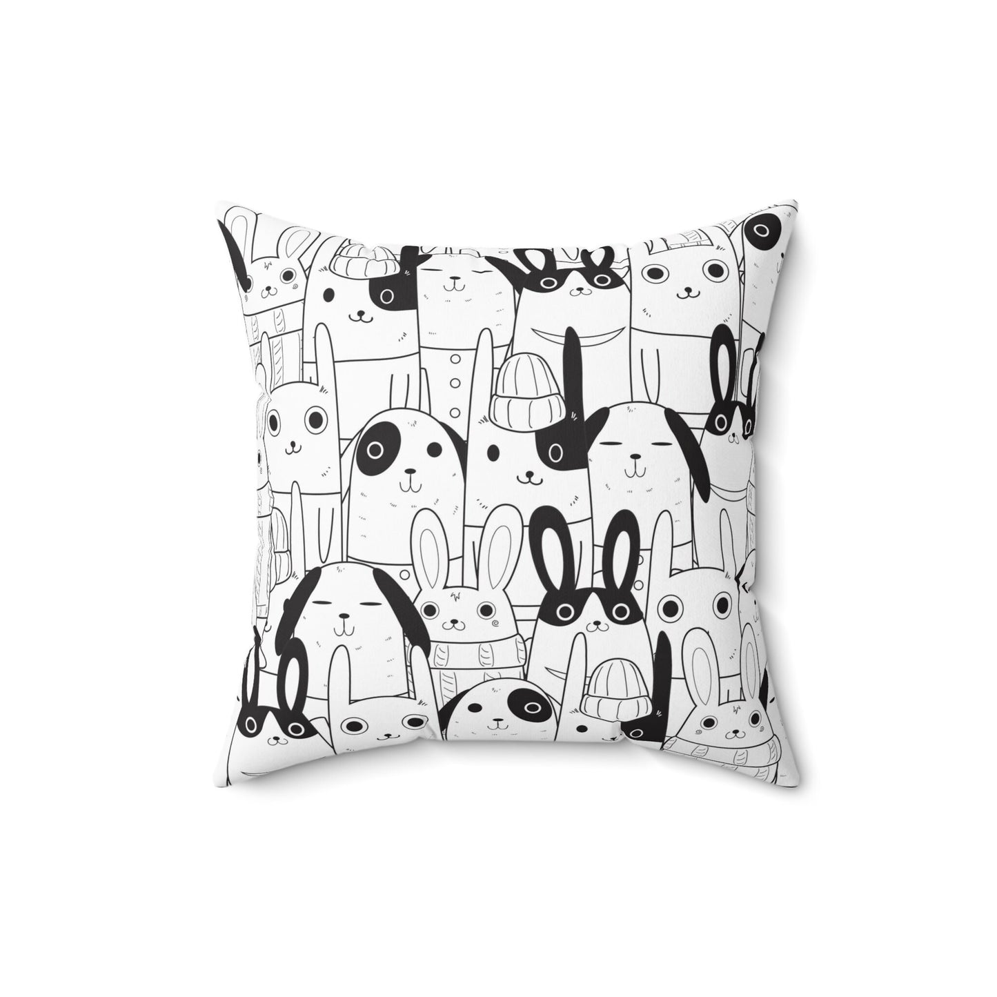 Spun Polyester Square Pillow, Decorative Pillow, Decor Pillow for Home Decor, Pillow for Kids Room, Cute Rabbits Pillow
