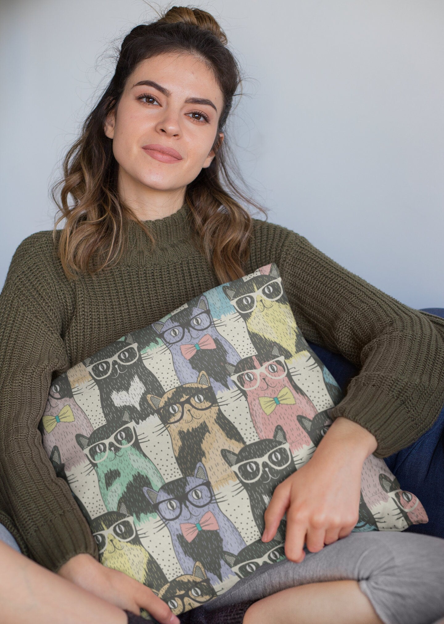 Hipster Cats Pillow, Spun Polyester Square Pillow, Decorative Pillow, Decorative Cushion and Pillow, Kids Room Pillow