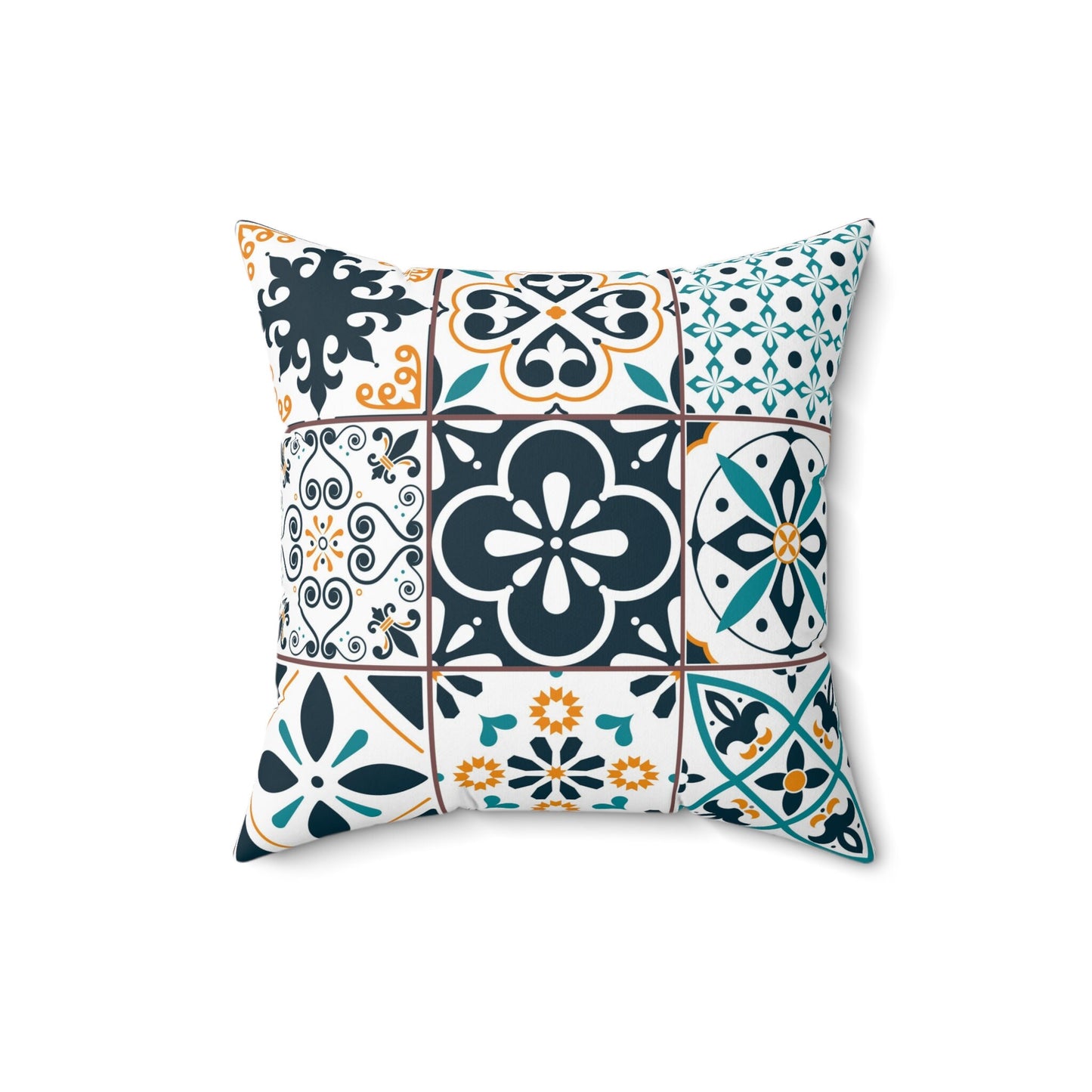 Lisbon Tiles Pattern Pillow, Portugal Azulejo Tiles Pillow, Spun Polyester Square Pillow, Double Sided Printing, Moroccan Tiles Pillow