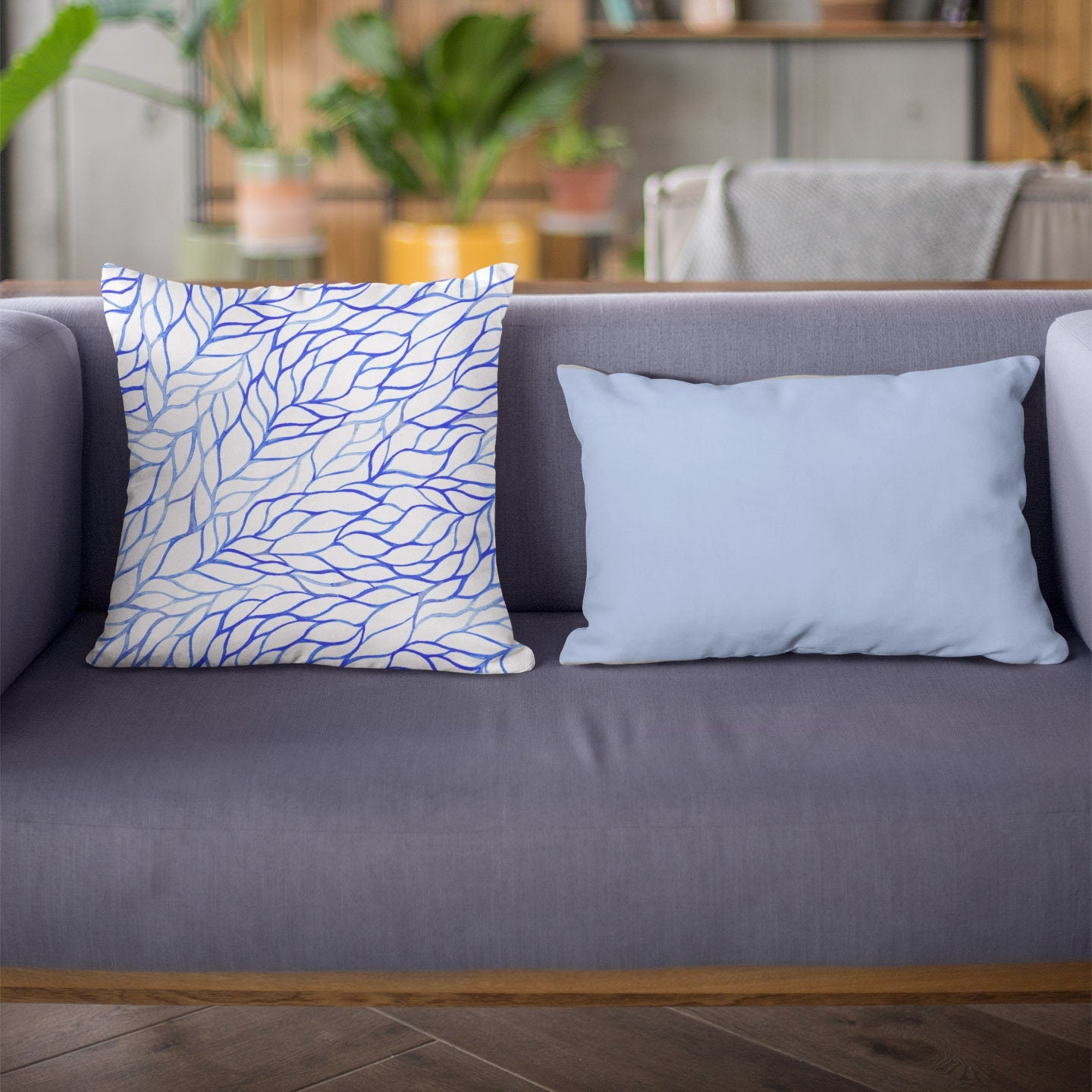 Watercolor Waves Pattern Pillow, Spun Polyester Square Pillow, Hand Drawn Pattern Decorative Cushion and Pillow, Double Sided Printing