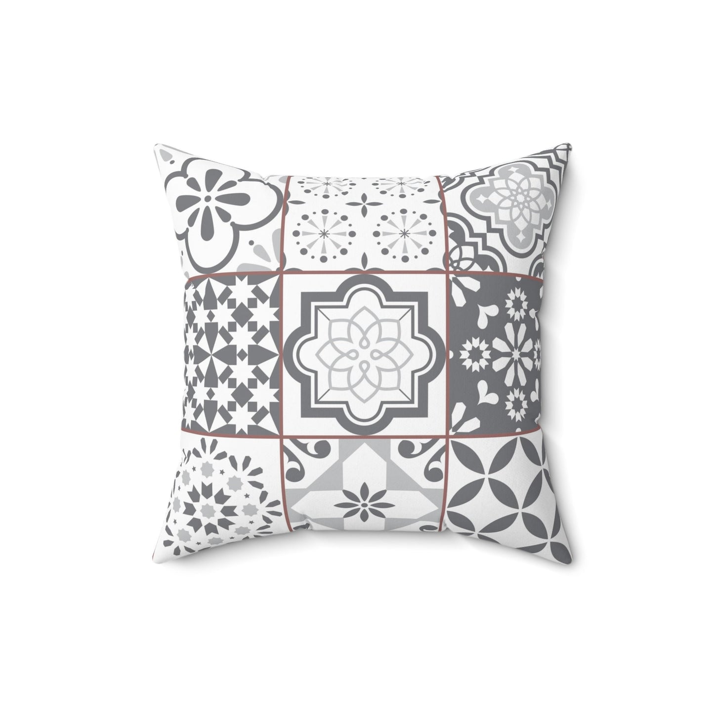 Lisbon Tiles Pattern Black and White Pillow, Spun Polyester Square Pillow, Double Sided Printing, Portugal Azulejo Tiles Pillow