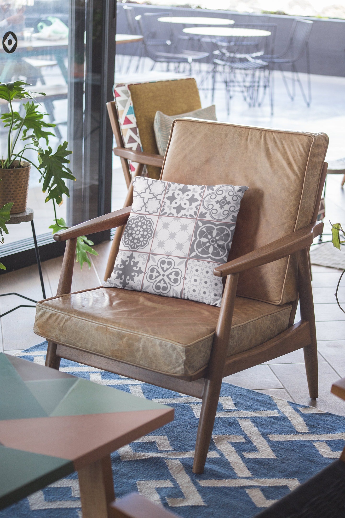 Lisbon Tiles Pattern Black and White Pillow, Spun Polyester Square Pillow, Double Sided Printing, Portugal Azulejo Tiles Pillow