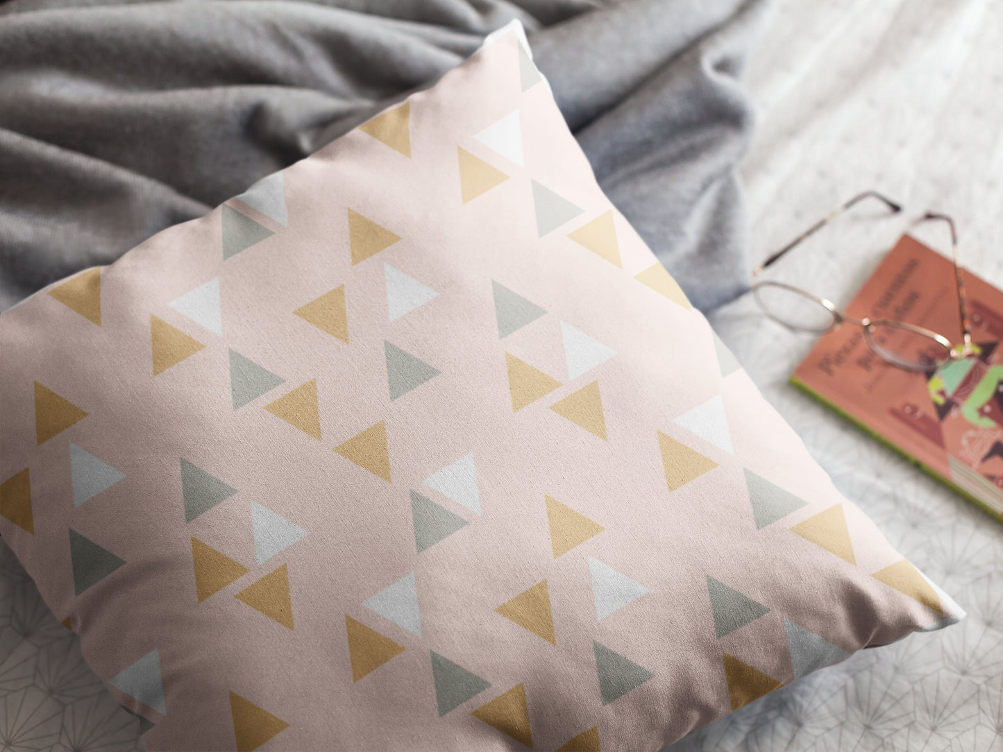 Pink Triangles Geometric Pillow, Spun Polyester Square Pillow, Decorative Cushion and Pillow, Double Sided Printing, Pillow and Pillow Cover