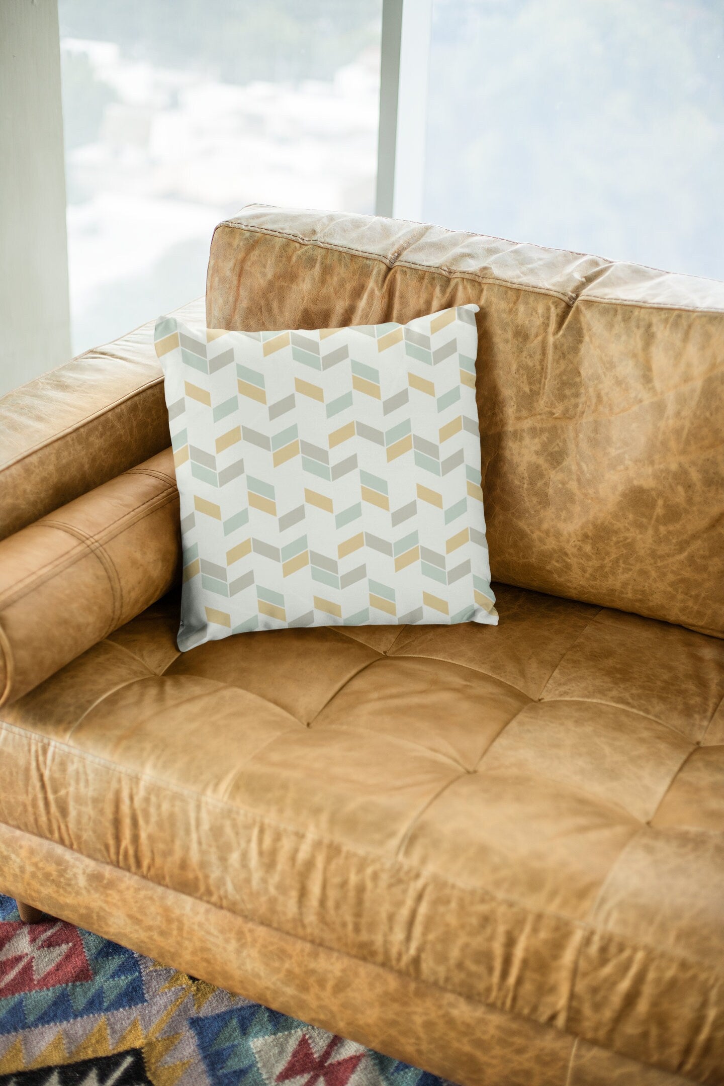 Geometric Pattern Decorative Pillow, Herringbone Pattern Pillow, Spun Polyester Square Pillow, Decorative Pillow, Double Sided Printing