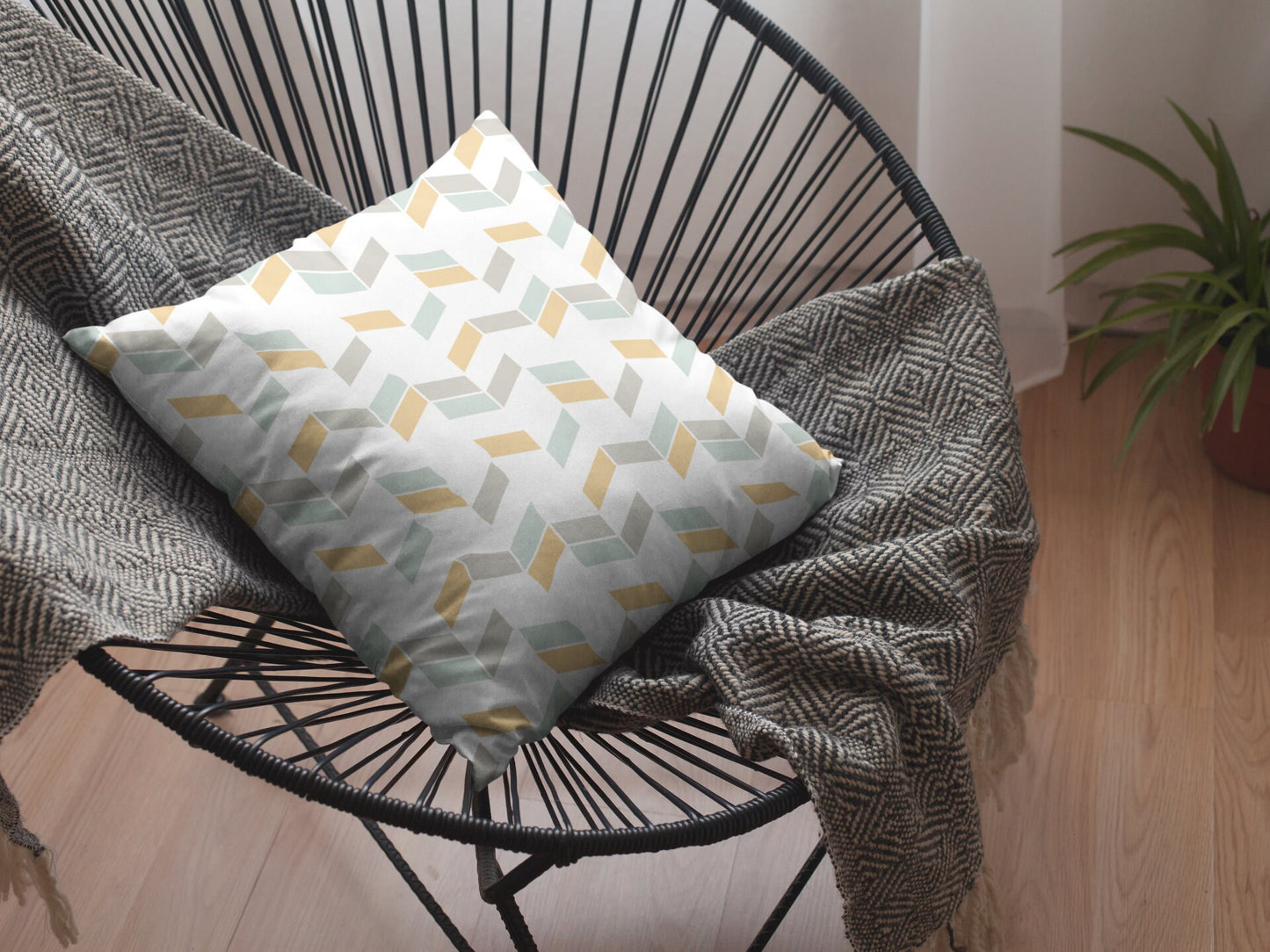 Geometric Pattern Decorative Pillow, Herringbone Pattern Pillow, Spun Polyester Square Pillow, Decorative Pillow, Double Sided Printing