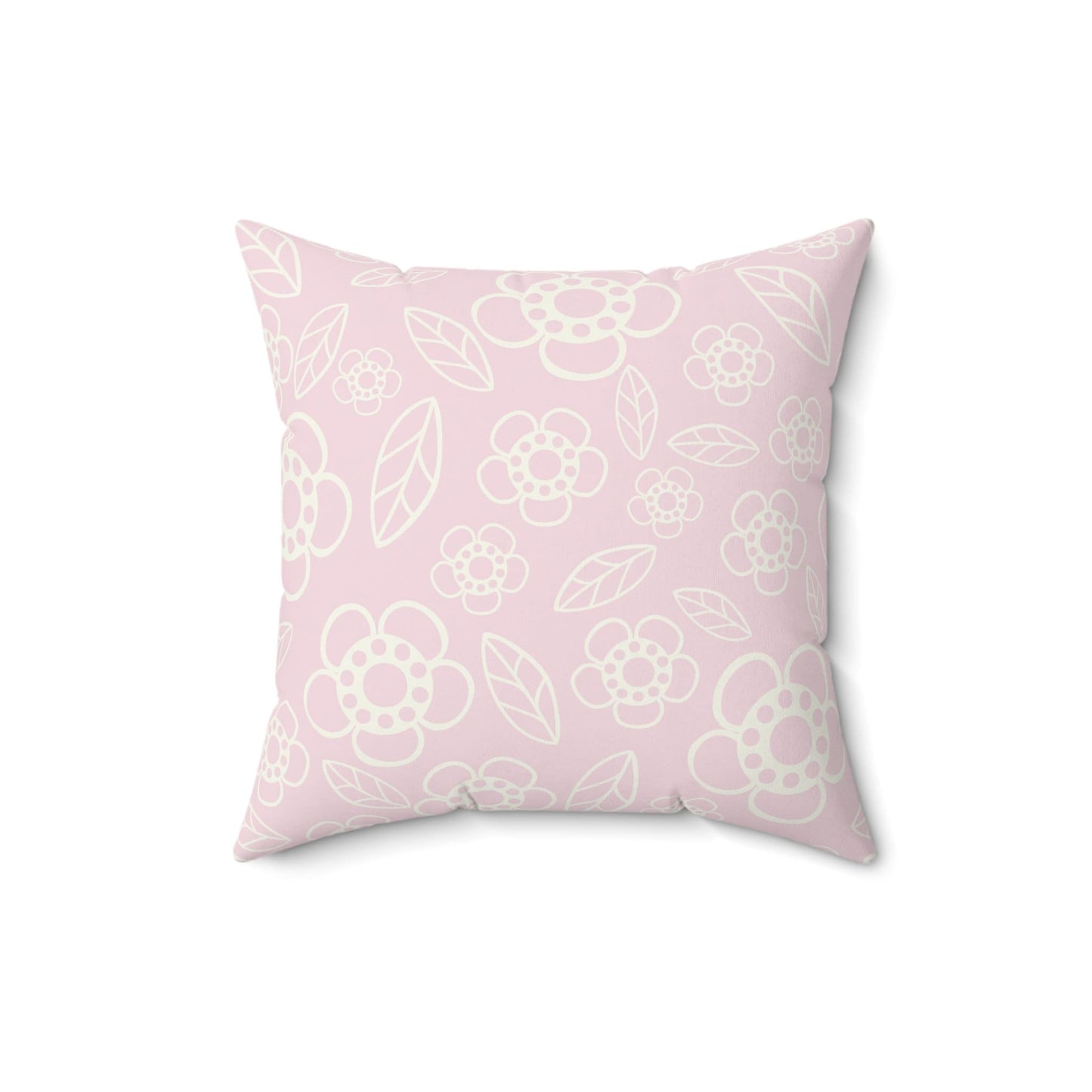 Pink Flowers Pillow, Floral Pattern Pillow, Polyester Square Pillow, Geometric Pattern, Double Sided Printing, Decorative Pillow for Nursery
