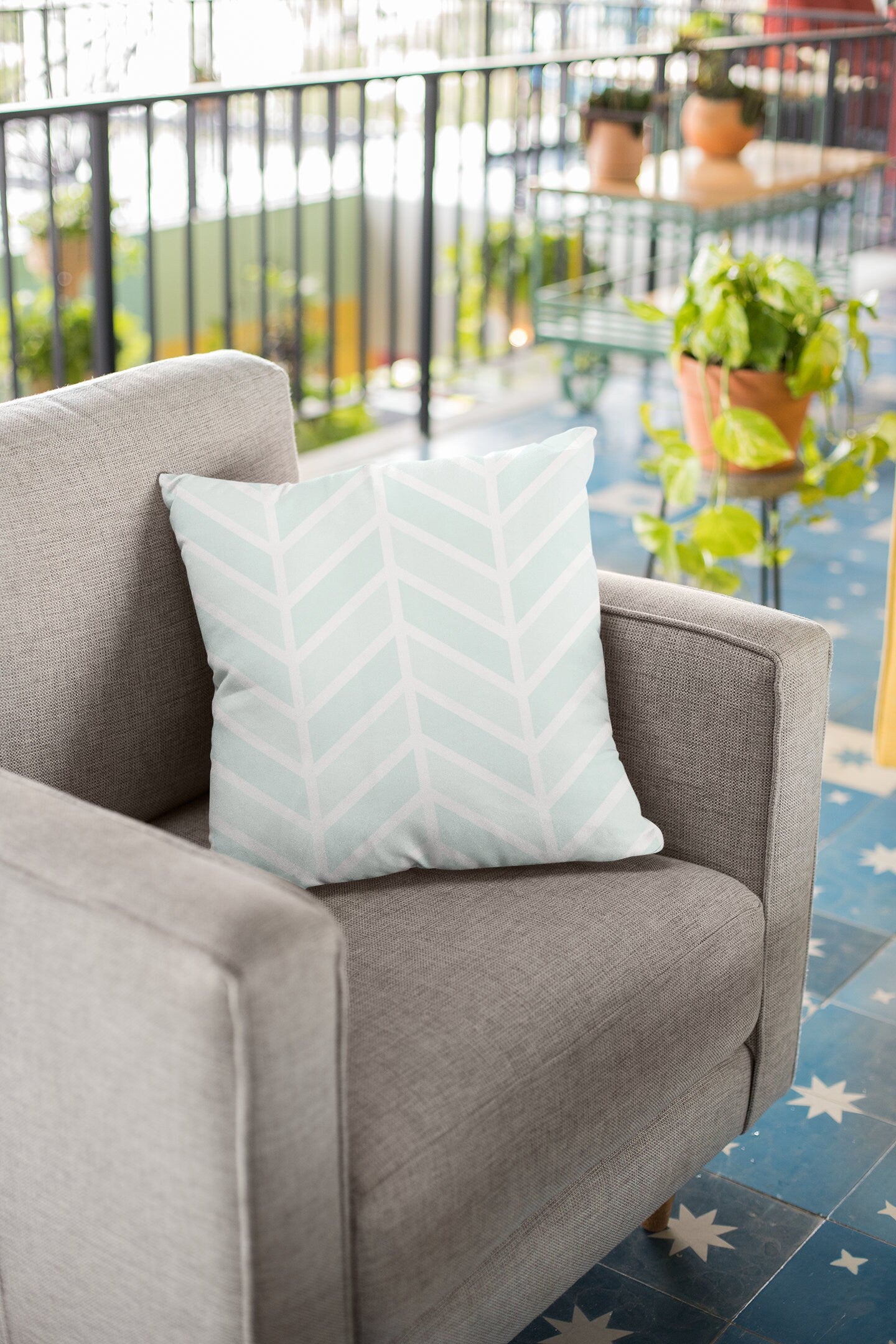 Herringbone Pattern Pillow, Spun Polyester Square Pillow, Mint Geometric Pattern, Double Sided Printing, Zigzag Decorative Pillow
