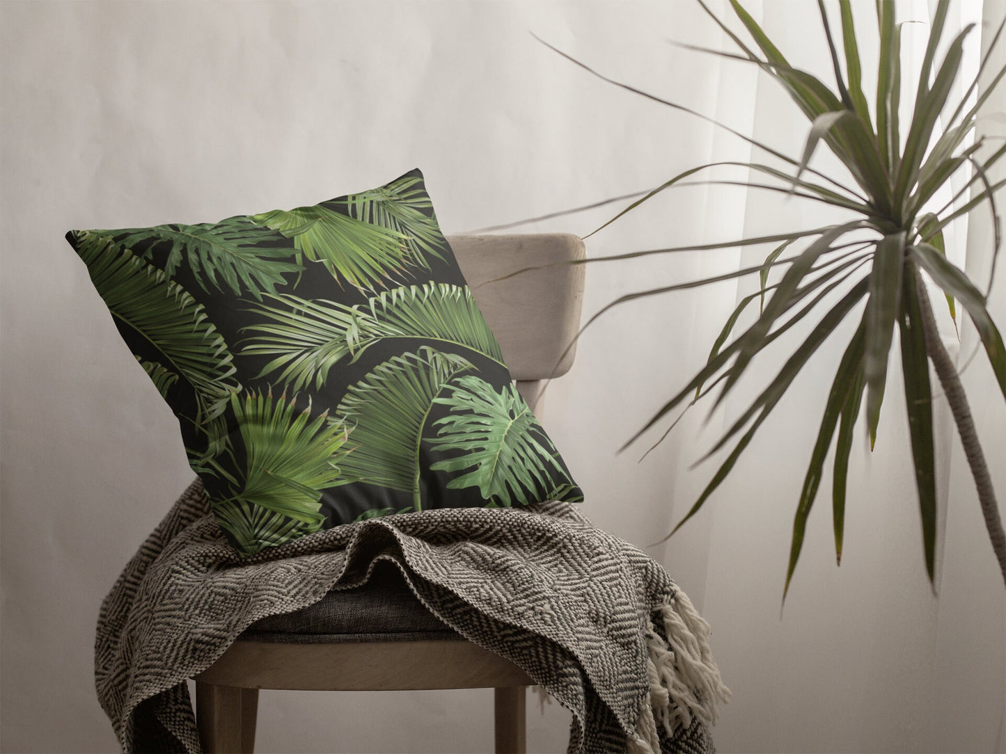 Tropical Leaves Pillow, Palm Tree Leaves Spun Polyester Square Pillow, Decorative Cushion and Pillow, Double Sided Printing