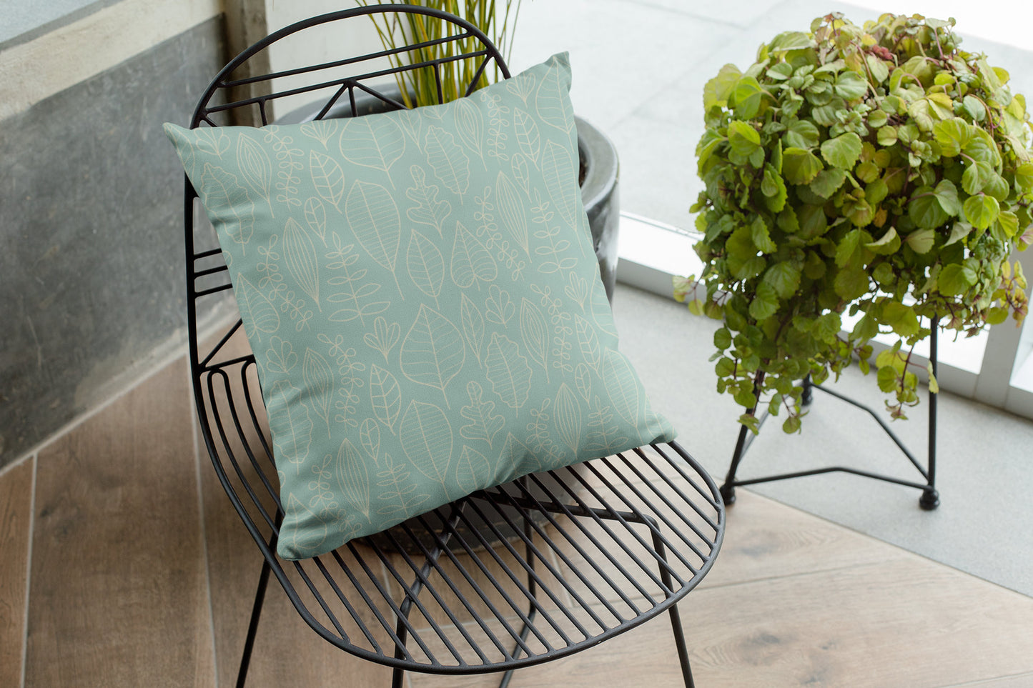 Mint Leaves Pillow, Geometric Leaves Square Pillow, Spun Polyester Pillow, Decorative Cushion and Pillow, Double Sided Printing