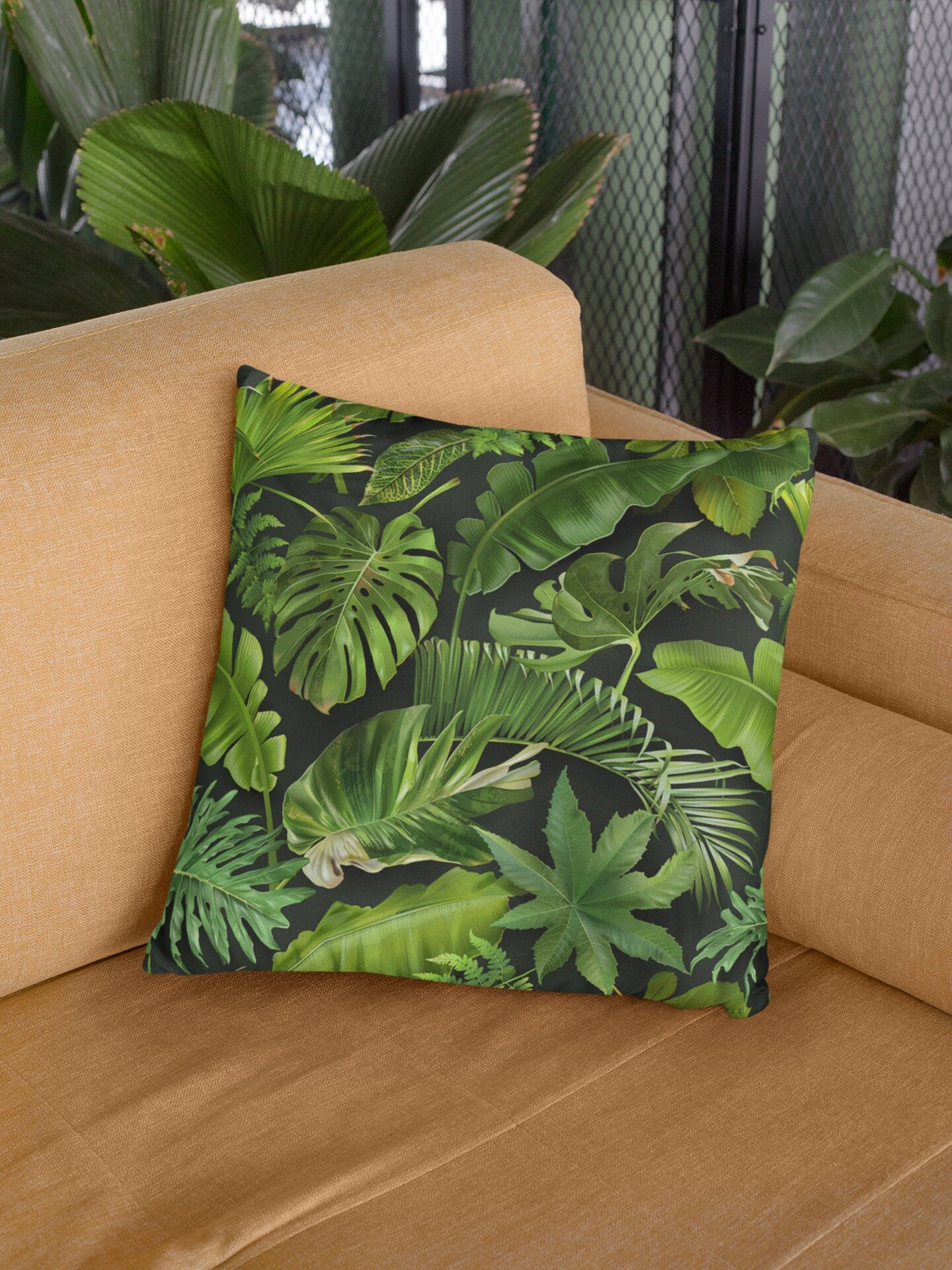 Tropical Palm Leaves Pillow, Decorative Leaves Pillow, Spun Polyester Square Pillow, Decorative Cushion and Pillow for Room Decor