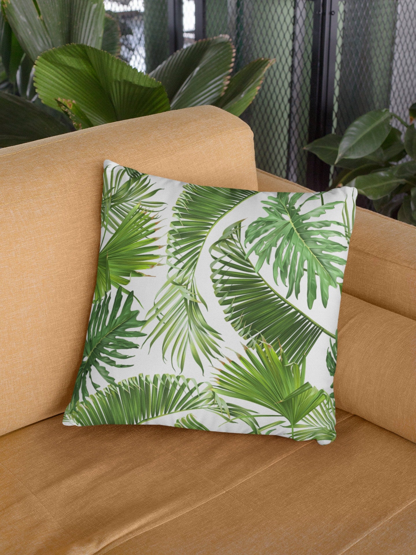 Tropical Leaves Pillow, Leaves Pillow, Polyester Square Pillow, Decorative Cushion and Pillow, Double Sided Printing, Decorative Pillow