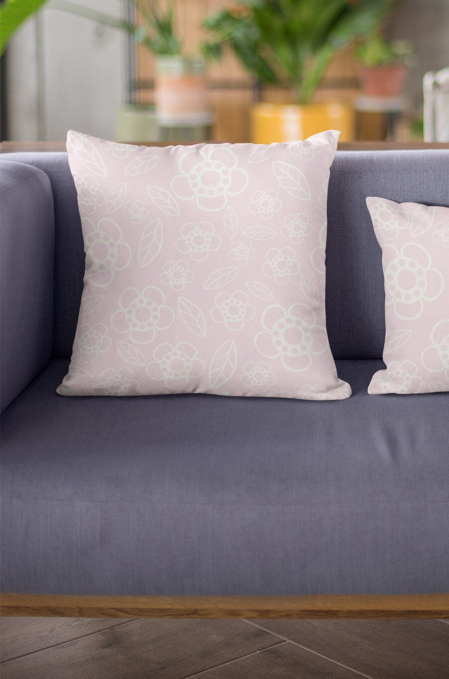 Pink Flowers Pillow, Floral Pattern Pillow, Polyester Square Pillow, Geometric Pattern, Double Sided Printing, Decorative Pillow for Nursery