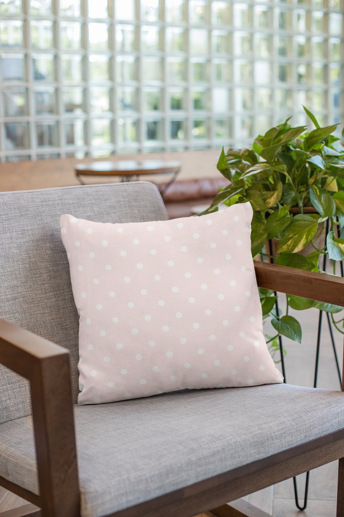 Pink Polka Dots Pillow, Spun Polyester Square Pillow, Decorative Cushion and Pillow for Room Decor, Decorative Pillow for Nursery