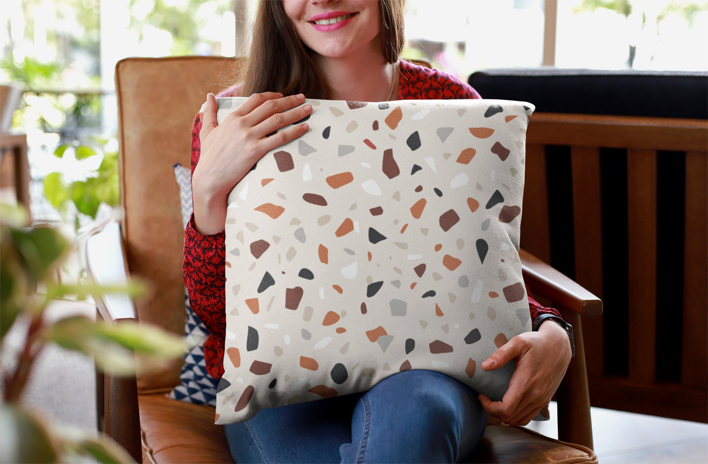 Terrazzo Stone Pattern Pillow, Polyester Square Pillow, Decorative Pillow, Stones Pattern Double Sided Printing, Terrazzo Throw Pillow