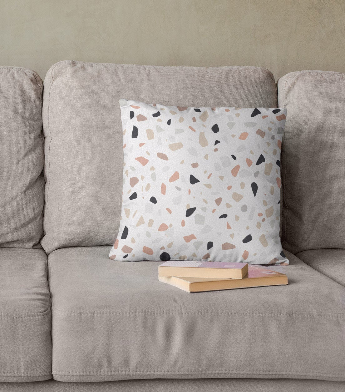Terrazzo Powder Stone Pattern Pillow, Polyester Square Pillow, Decorative Pillow, Stones Pattern Double Sided Printing