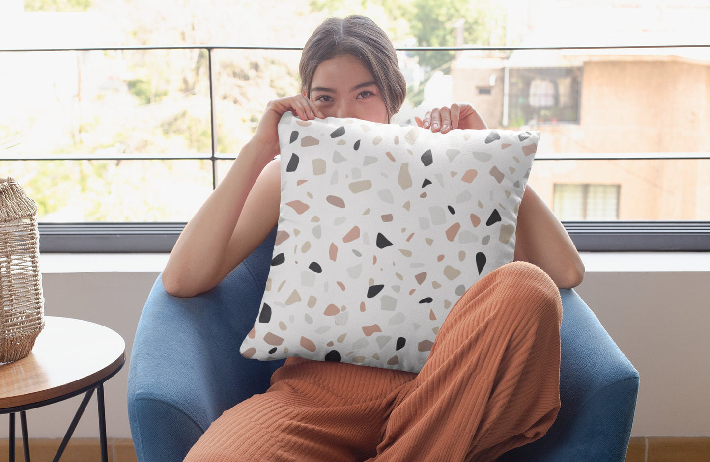 Terrazzo Powder Stone Pattern Pillow, Polyester Square Pillow, Decorative Pillow, Stones Pattern Double Sided Printing