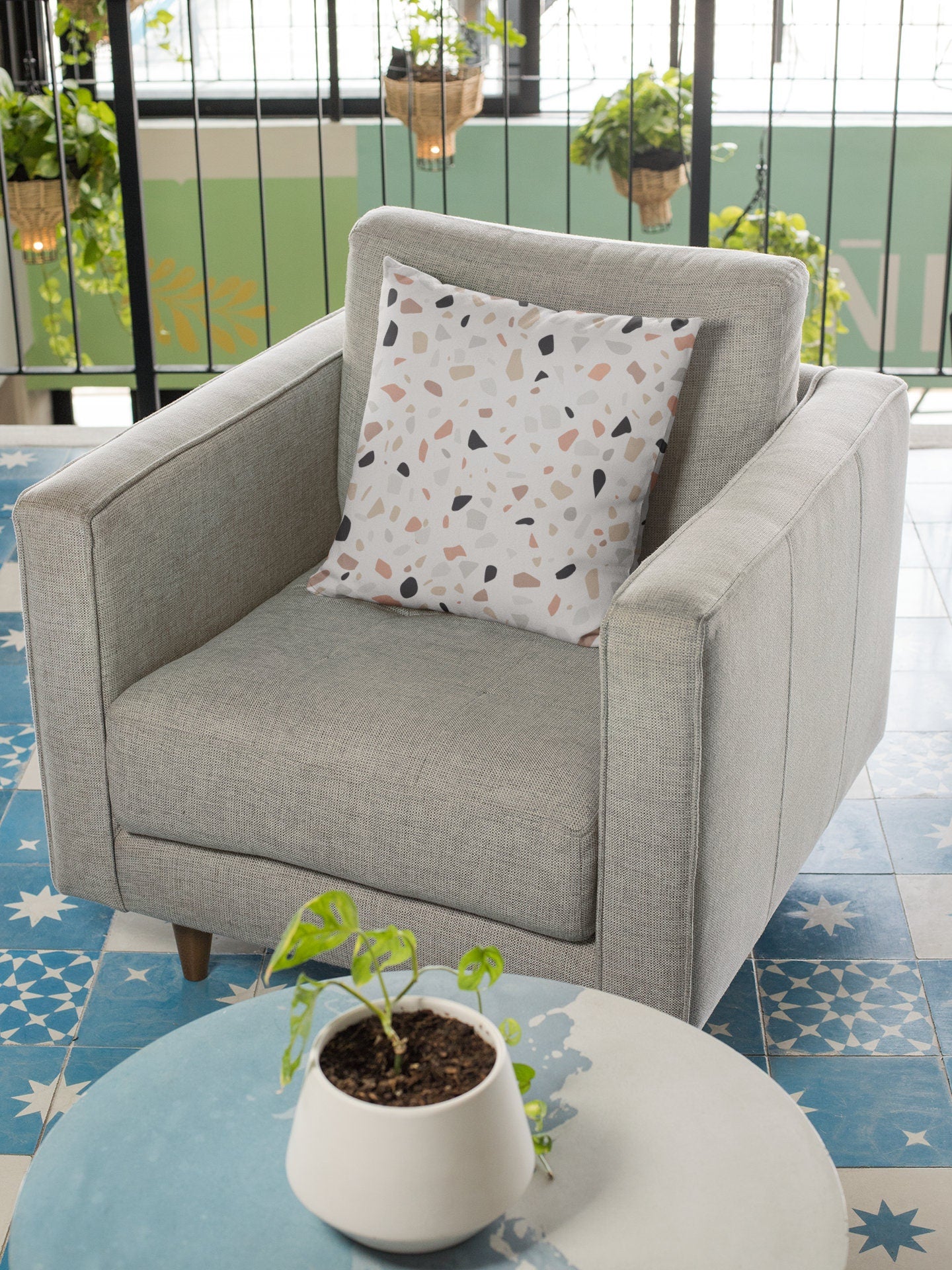 Terrazzo Powder Stone Pattern Pillow, Polyester Square Pillow, Decorative Pillow, Stones Pattern Double Sided Printing