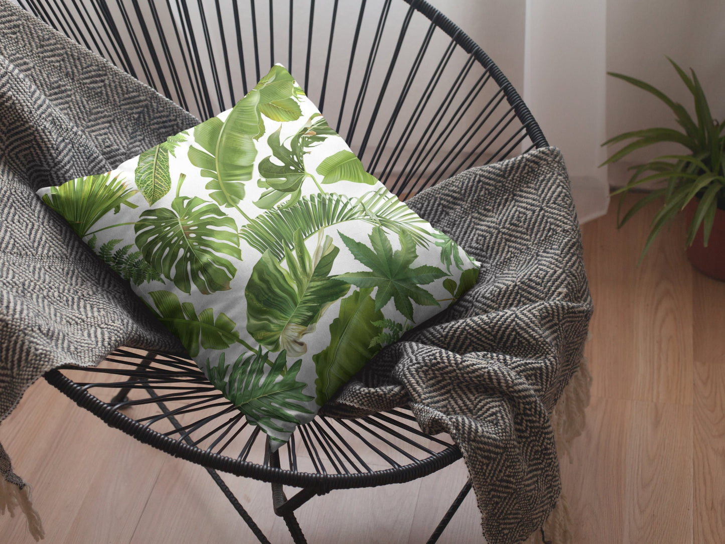Tropical Leaves Throw Pillow, Polyester Square Pillow, Decorative Pillow, Leaves Pattern Double Sided Printing, Pillow for Home Decor