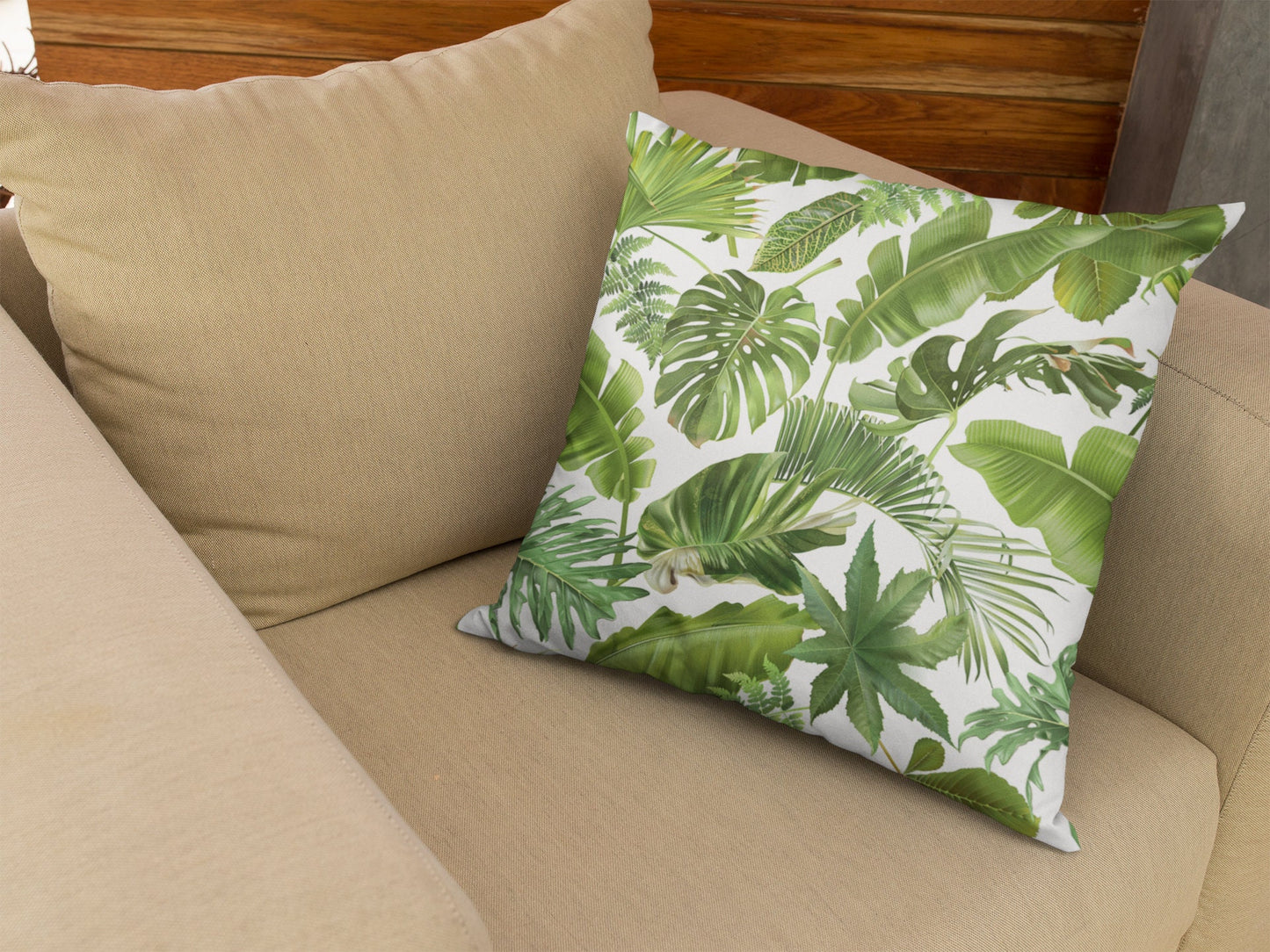 Tropical Leaves Throw Pillow, Polyester Square Pillow, Decorative Pillow, Leaves Pattern Double Sided Printing, Pillow for Home Decor