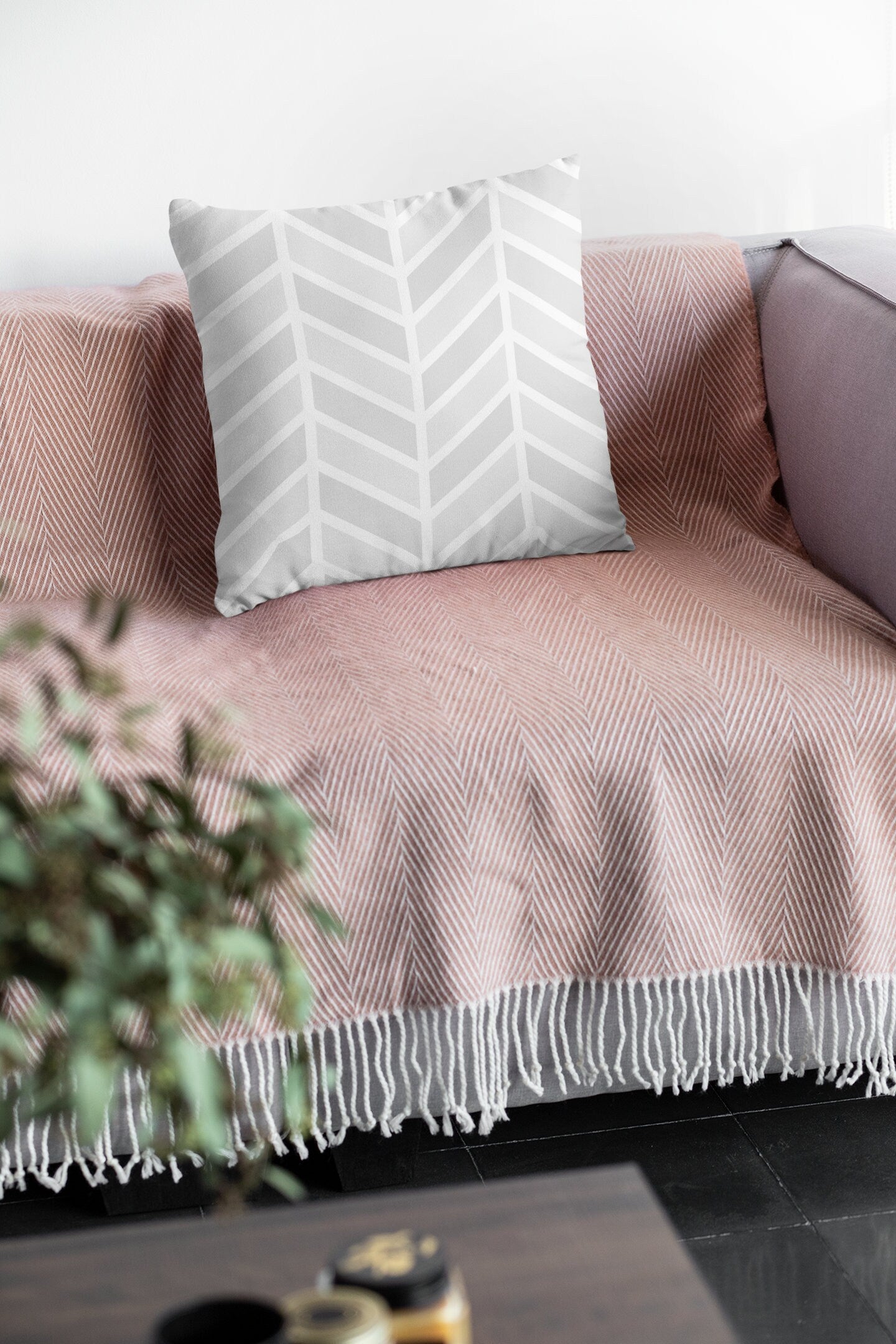 Herringbone Pattern Pillow, Zigzag Geometric Polyester Square Pillow, Decorative Pillow, Stones Pattern Double Sided Printing