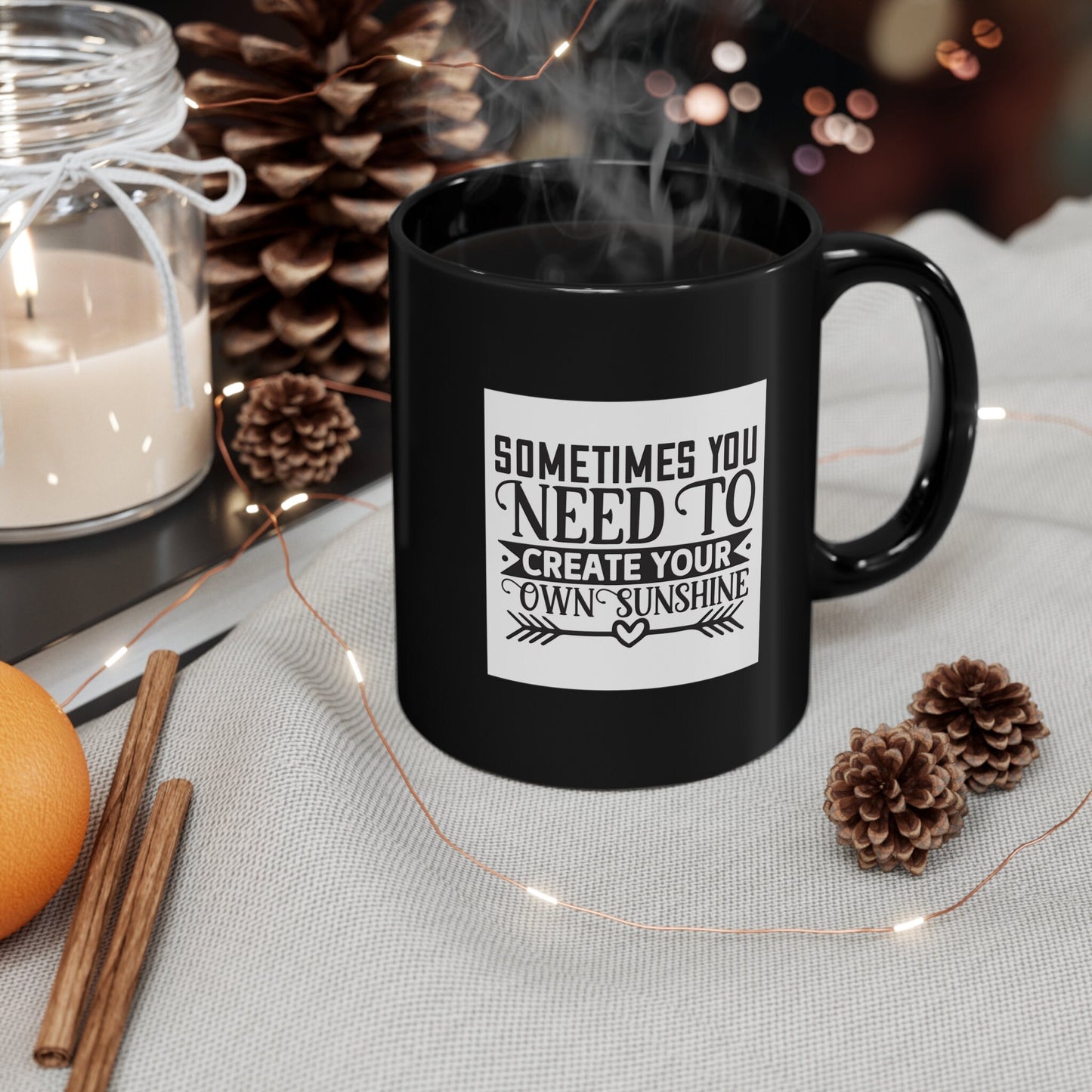 Tasse à café en céramique noire avec citation, tasse inspirante, tasse cadeau, tasse de motivation, parfois vous devez créer votre propre soleil
