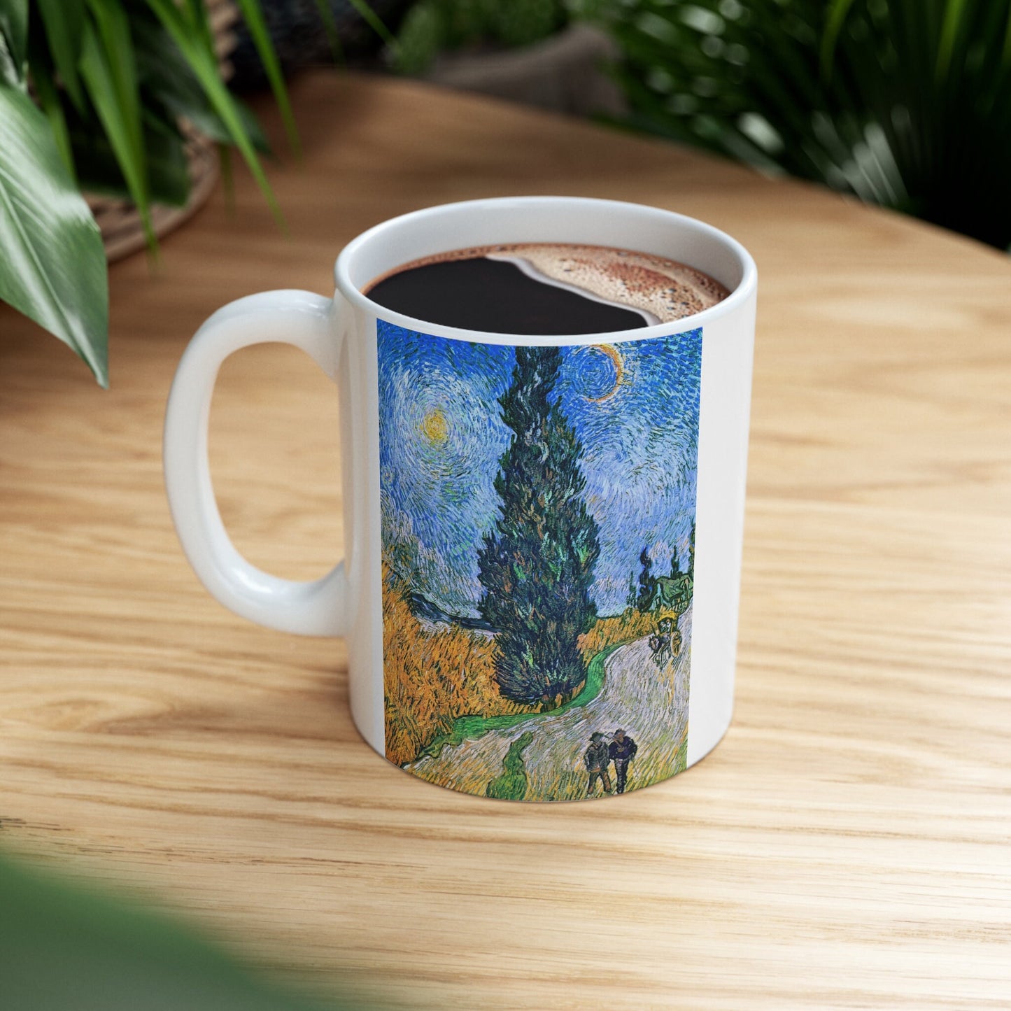 Vincent van Gogh's Road with Cypress and Star painting Mug, Birthday Gift Mug, White Ceramic Coffee Mug 11oz, Fine Art Mug Cup