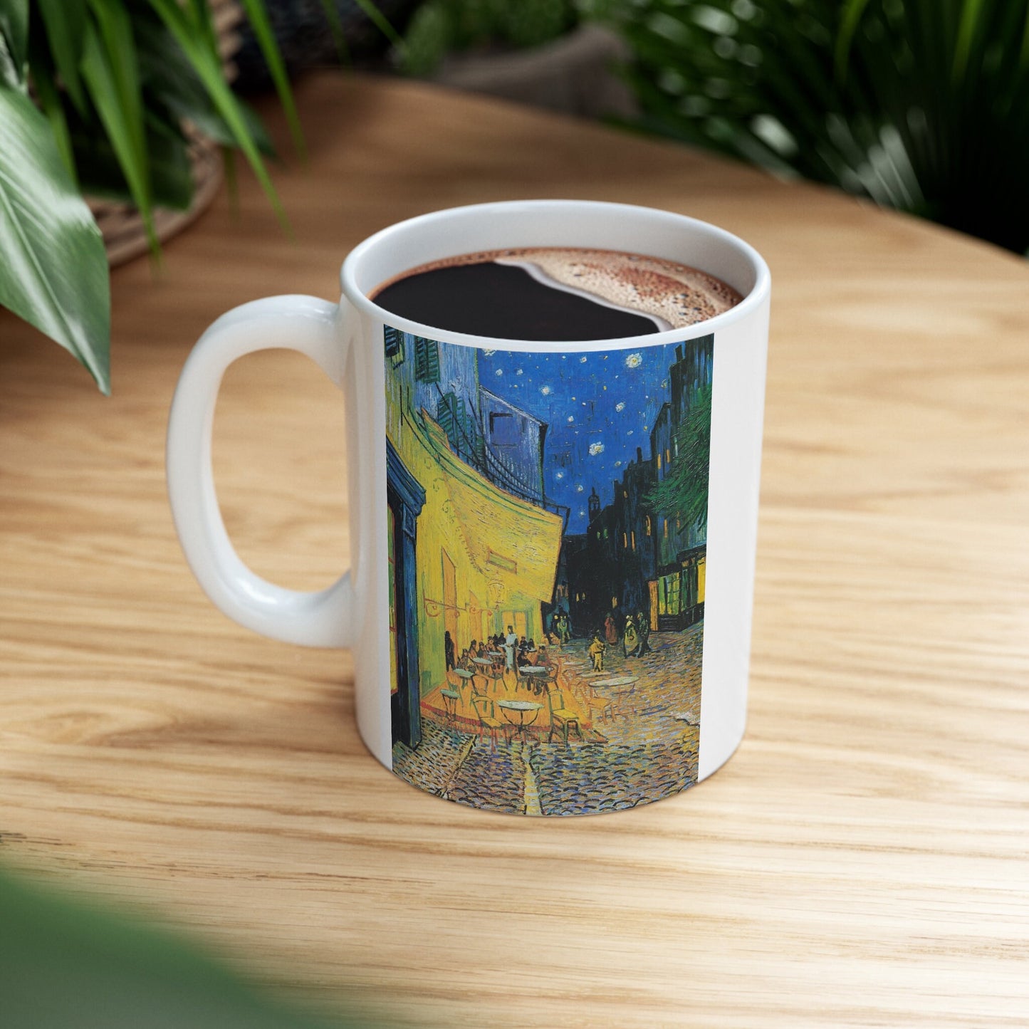 Tasse à café en céramique blanche de Vincent van Gogh avec terrasse de café la nuit, tasse à café en céramique blanche de 11 oz, tasse à café d'art