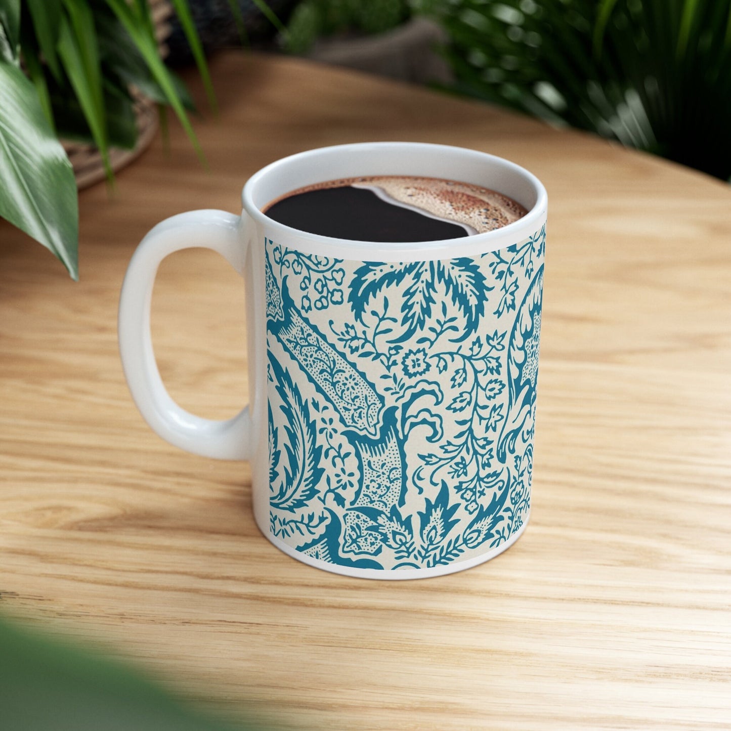 William Morris's Indian Pattern Mug, Birthday Gift Mug, White Ceramic Coffee Mug 11oz, Fine Art Mug Cup