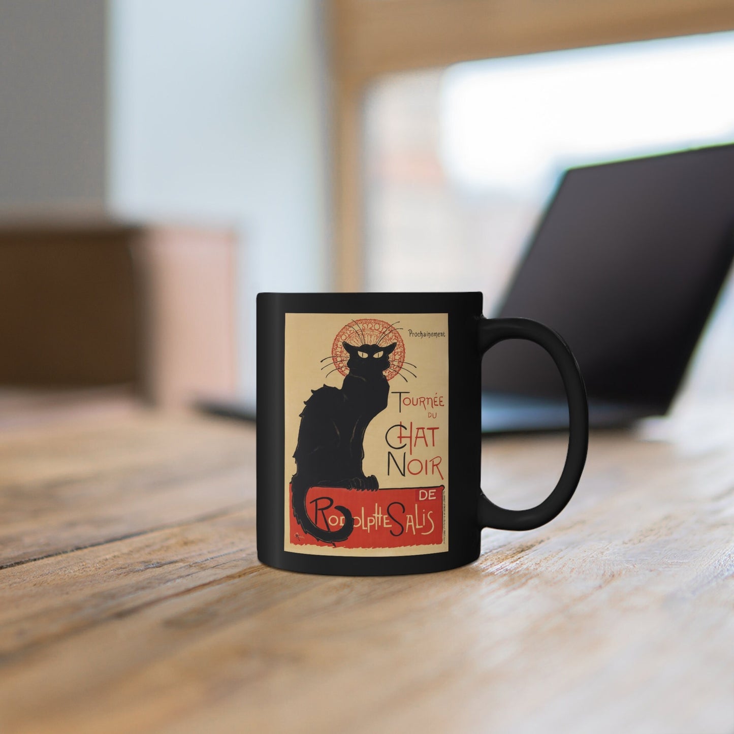 Tourne du Chat Noir by Thophile Alexandre Steinlen Black Ceramic Mug, Fine Art Mug, Ceramic Coffee Mug 11oz, Birthday Gift