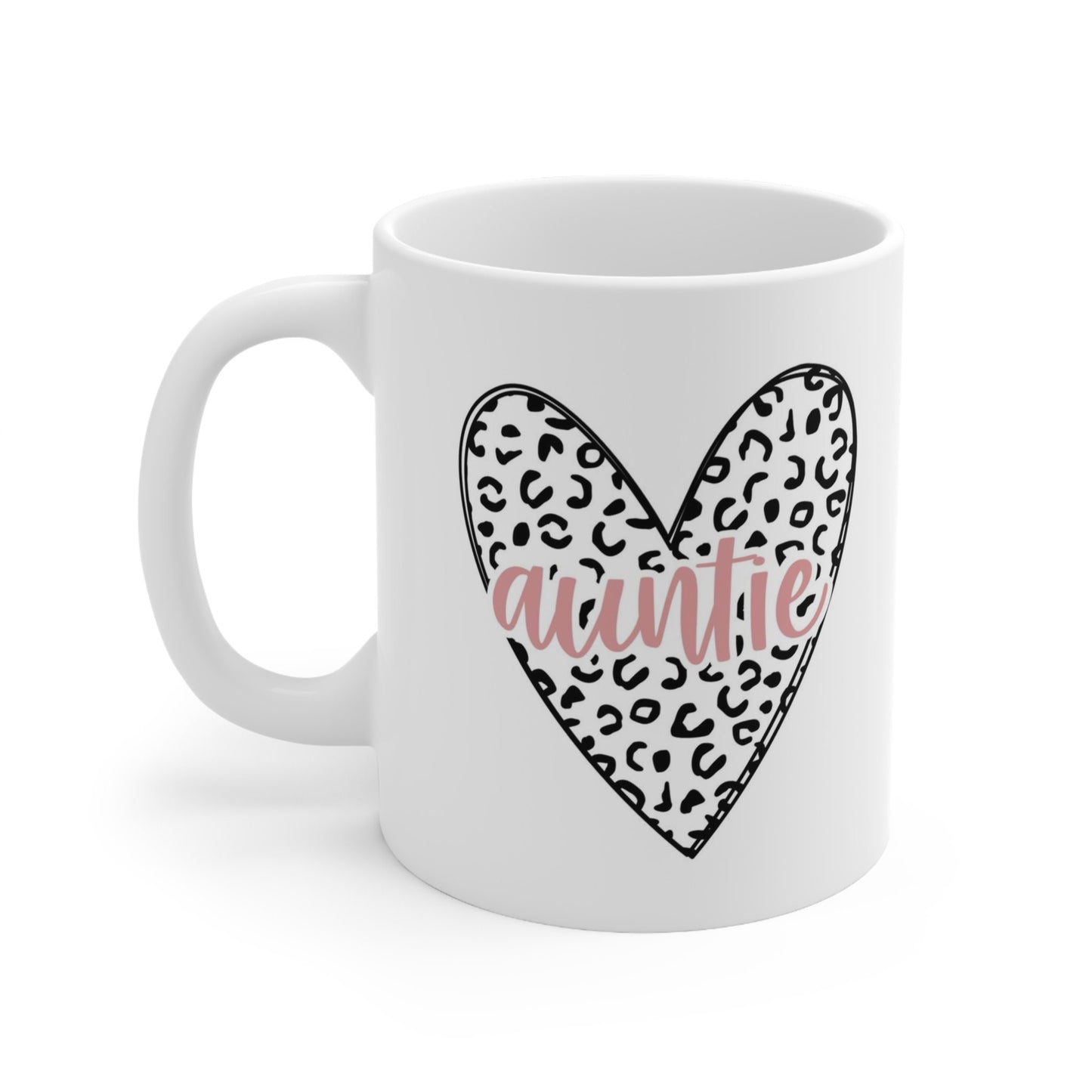 Gift Mug for Aunts, Auntie Leopard Print Heart Mug, Funny Mug, Gift Coffee Mug, Coffee Quotes Mug, Cup for Coffee, Ceramic Coffee Mug