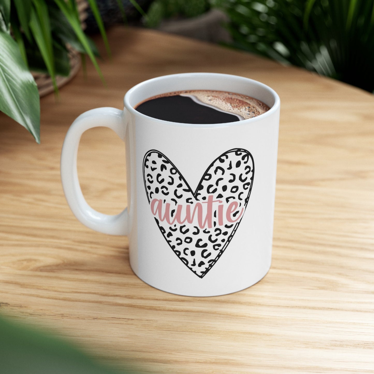 Gift Mug for Aunts, Auntie Leopard Print Heart Mug, Funny Mug, Gift Coffee Mug, Coffee Quotes Mug, Cup for Coffee, Ceramic Coffee Mug