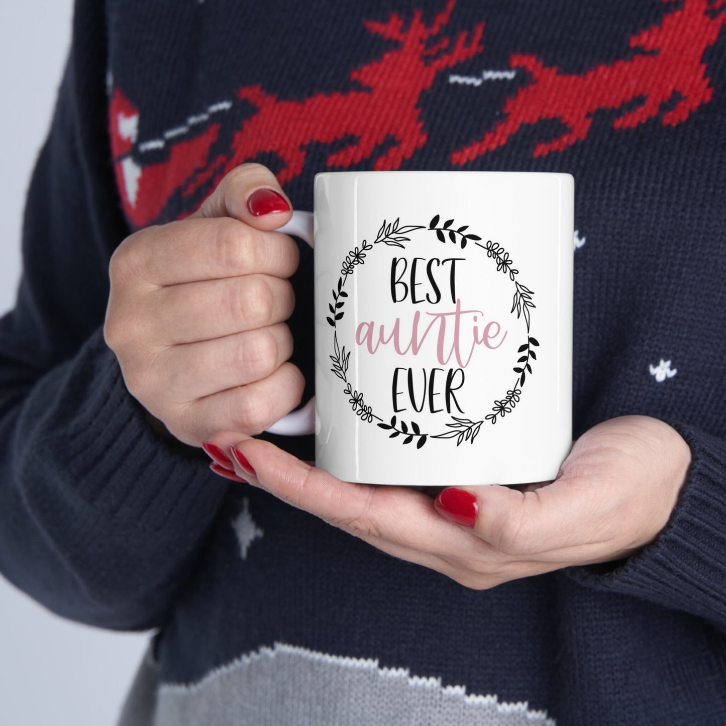 Best Auntie Ever Wreath Gift Mug, Auntie Mug, Funny Mug, Gift Coffee Mug, Coffee Quotes Mug, Ceramic Cup Mug for Coffee or Tea 11 oz