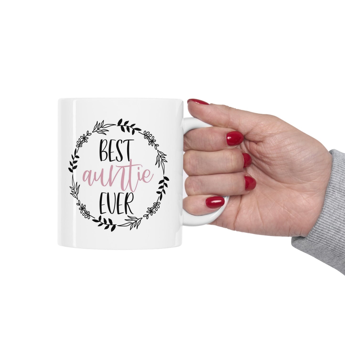 Best Auntie Ever Wreath Gift Mug, Auntie Mug, Funny Mug, Gift Coffee Mug, Coffee Quotes Mug, Ceramic Cup Mug for Coffee or Tea 11 oz