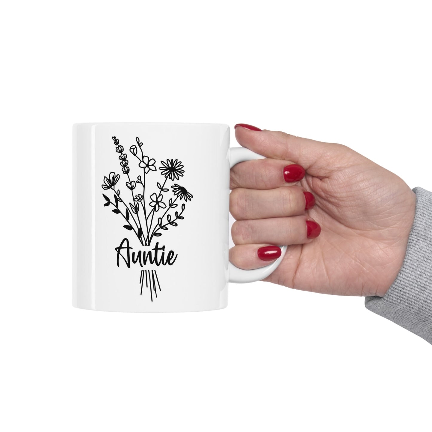 Wildflower Bouquet Auntie Gift Mug, Auntie Mug, Gift Coffee Mug, Coffee Quotes Mug, Ceramic Cup Mug for Coffee or Tea 11 oz