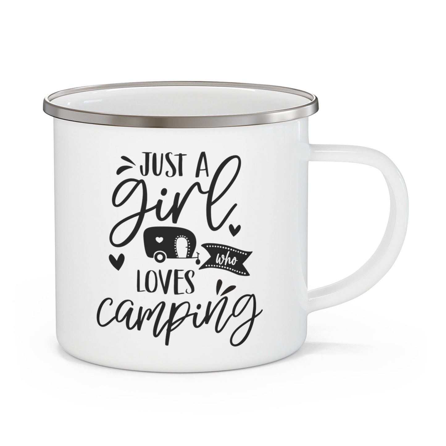 Tasse de voyage de camping Just a Girl, tasse cadeau, tasse de camping inspirante, tasse avec citations de camping, tasse de camping en acier inoxydable 12 oz