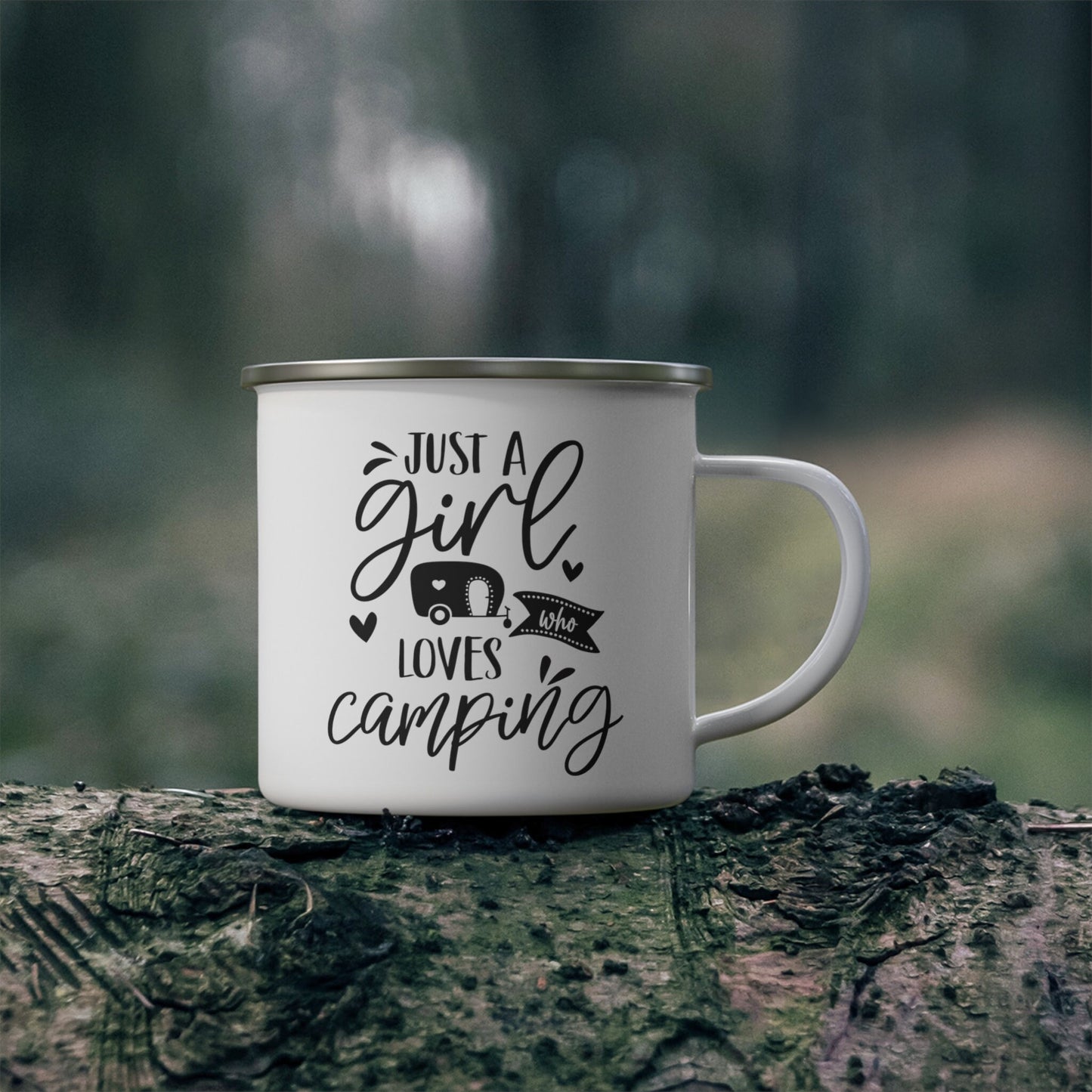 Tasse de voyage de camping Just a Girl, tasse cadeau, tasse de camping inspirante, tasse avec citations de camping, tasse de camping en acier inoxydable 12 oz