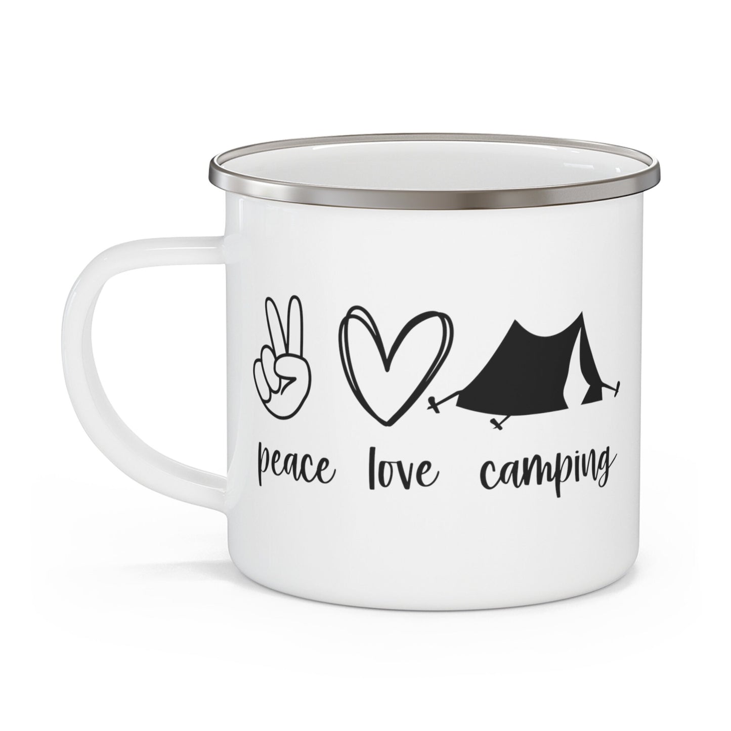 Peace Love Camping Mug, Gift Coffee Traveling Mug, Inspirational Camping Mug, Travel Mug, Stainless Steel Camping Mug 12oz