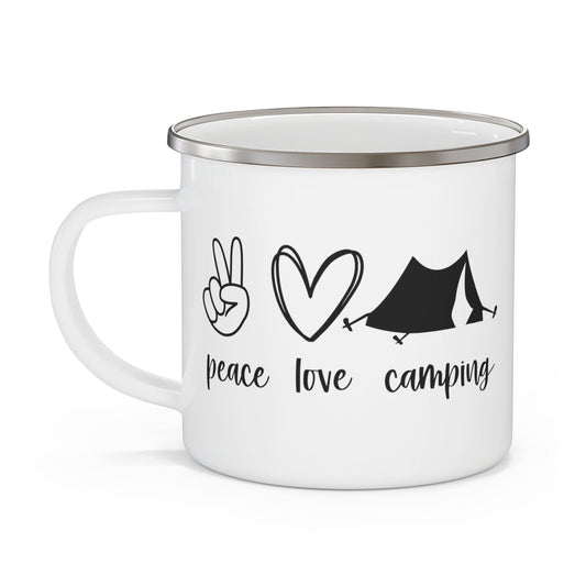 Peace Love Camping Mug, Gift Coffee Traveling Mug, Inspirational Camping Mug, Travel Mug, Stainless Steel Camping Mug 12oz