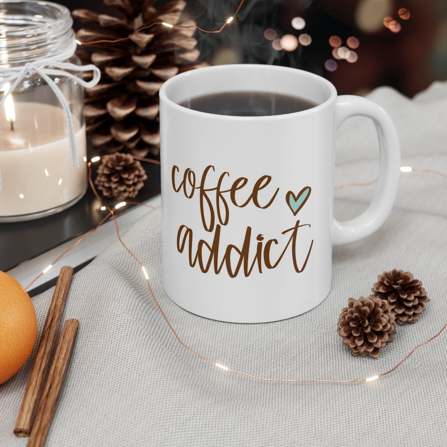 Coffee Addict Heart Mug, Inspirational Mug, Gift Coffee Mug, Coffee Quotes Mug, Cup for Coffee or Tea, Ceramic Coffee Mug 11oz