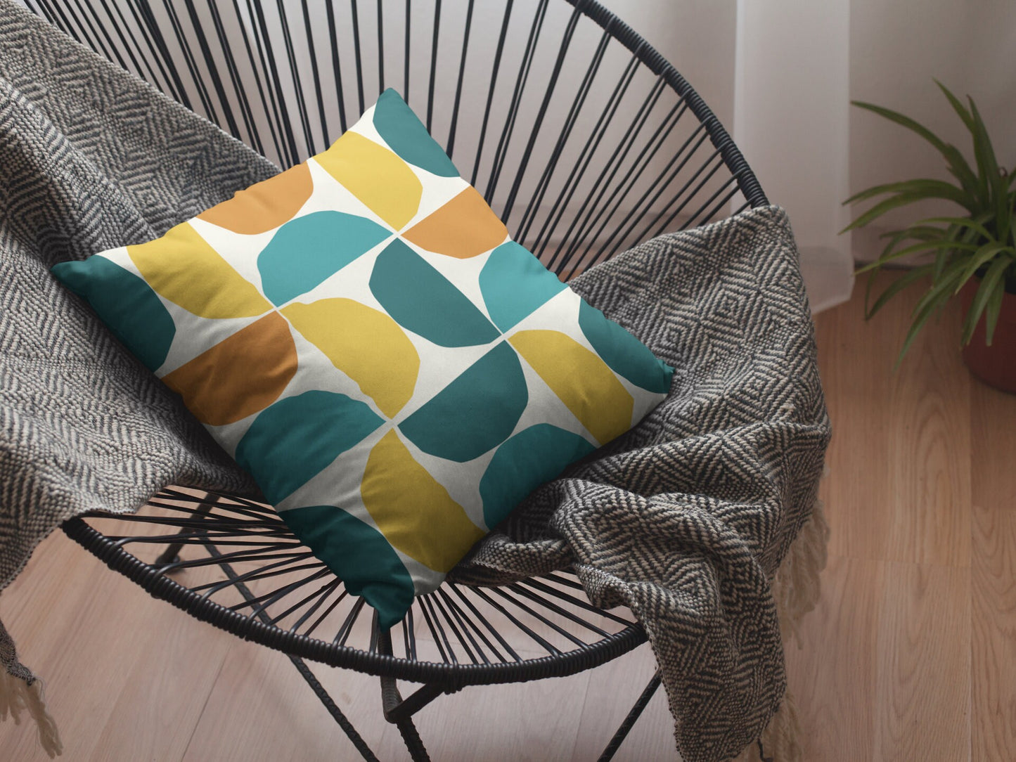 Spun Polyester Square Pillow, Abstract Colors Pillow, Geometric Retro Style Pillow, Living Room Decor Pillow, Modern Abstract Pillow Covers
