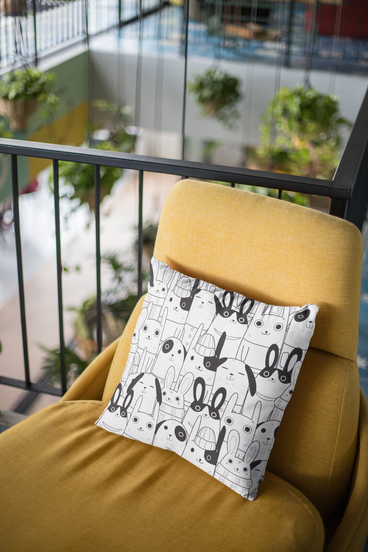 Spun Polyester Square Pillow, Decorative Pillow, Decor Pillow for Home Decor, Pillow for Kids Room, Cute Rabbits Pillow