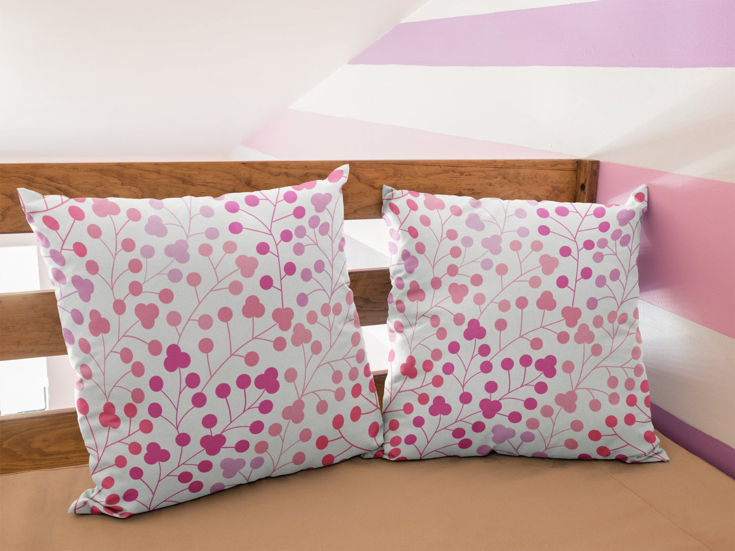 Pink Leaves Pattern Pillow, Spun Polyester Square Pillow, Decorative Cushion and Pillow for Room Decor