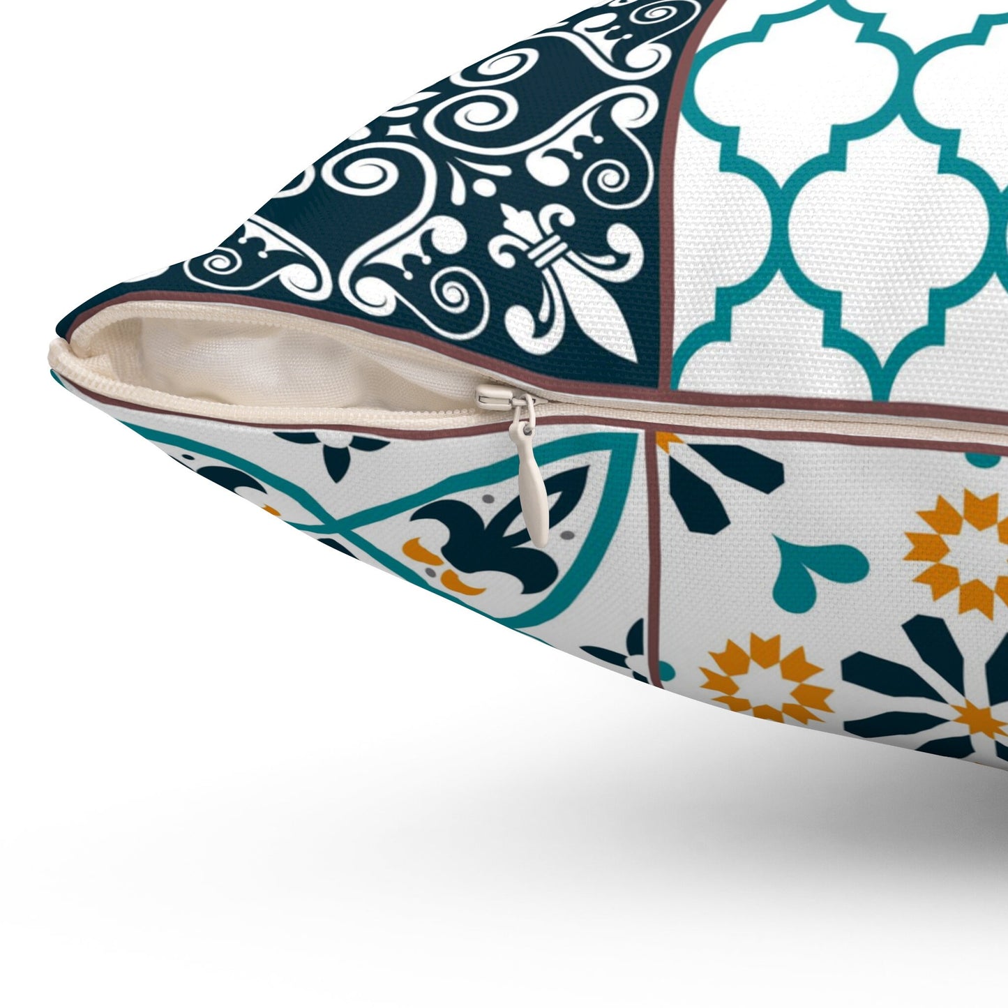 Lisbon Tiles Pattern Pillow, Portugal Azulejo Tiles Pillow, Spun Polyester Square Pillow, Double Sided Printing, Moroccan Tiles Pillow