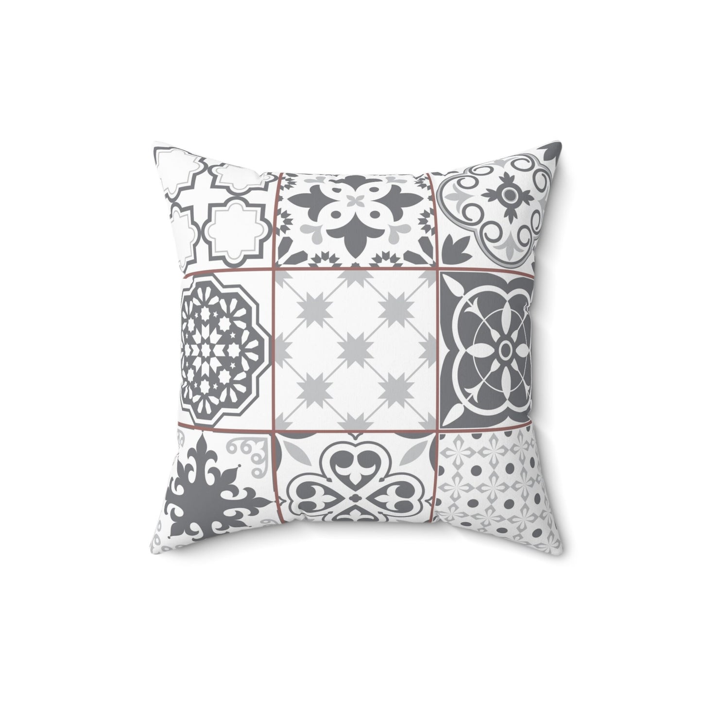Lisbon Tiles Pattern Black and White Pillow, Spun Polyester Square Pillow, Double Sided Printing, Portugal Azulejo Tiles Pillow