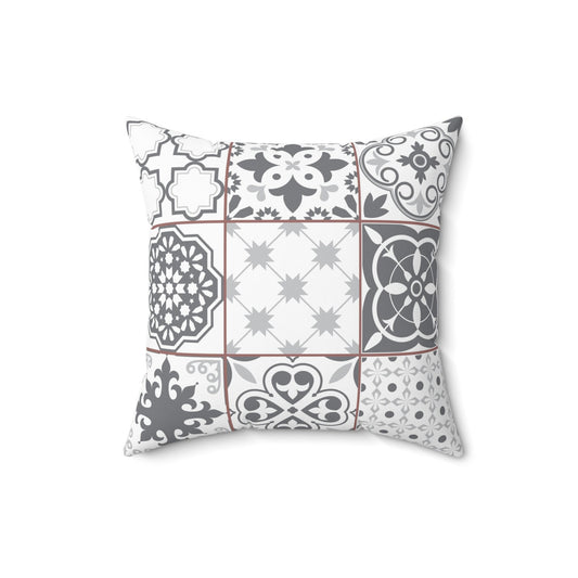 Lisbon Tiles Pattern Black and White Pillow, Spun Polyester Square Pillow, Double Sided Printing,  Portugal Azulejo Tiles Pillow